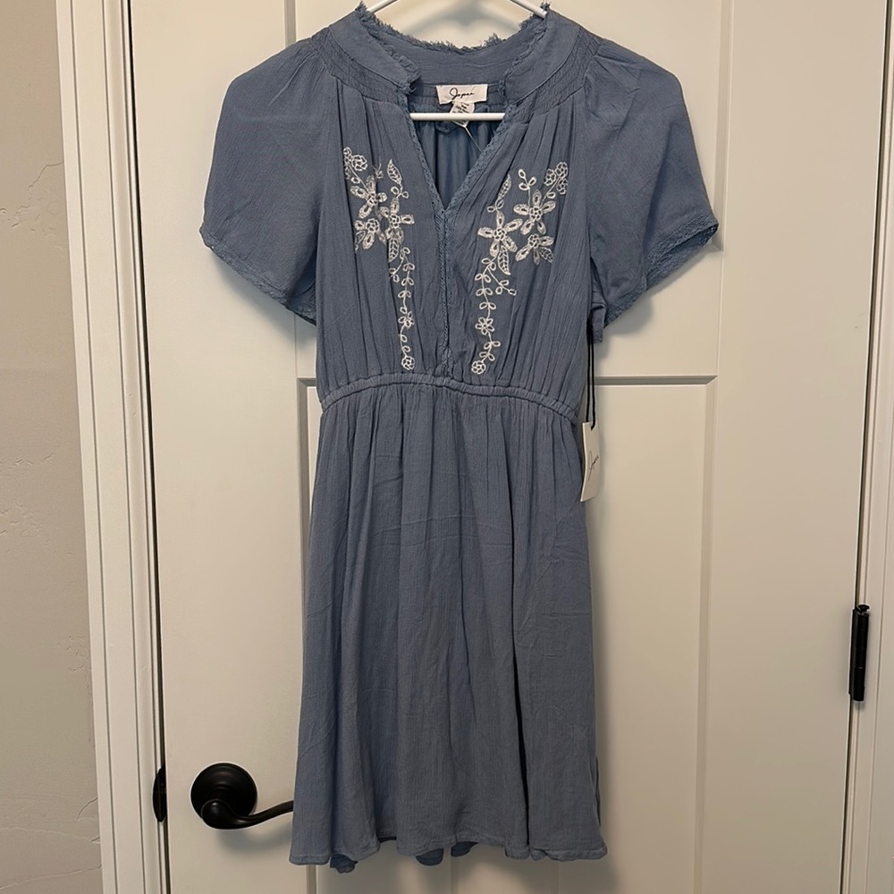 Light Blue Embroidered Spring Dress